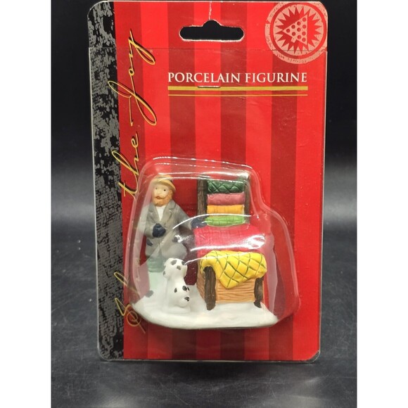 Vtg Caldor Share the Joy Village Accessorie Blanket Salesman With Spotted Dog 3" - Picture 1 of 7